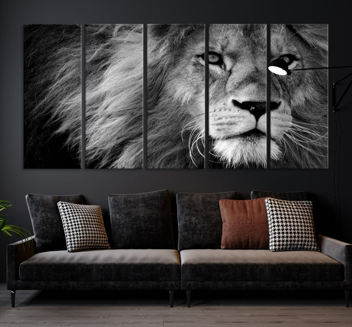 Impression d’art mural sur toile de lion noir et blanc