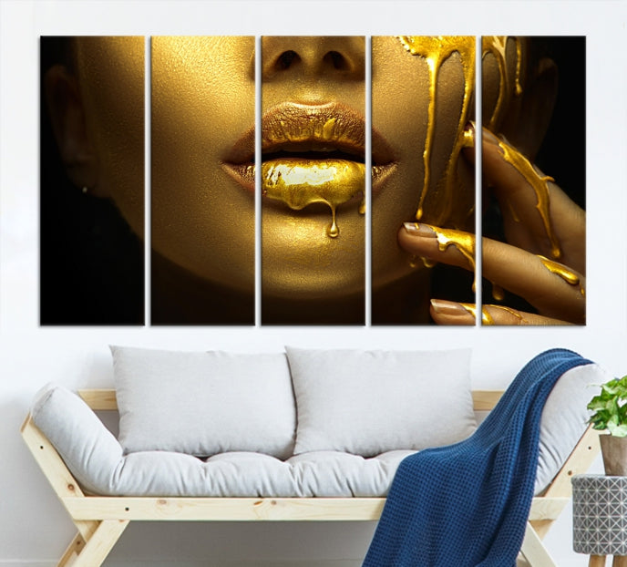 Lienzo decorativo para pared grande dorado y femenino