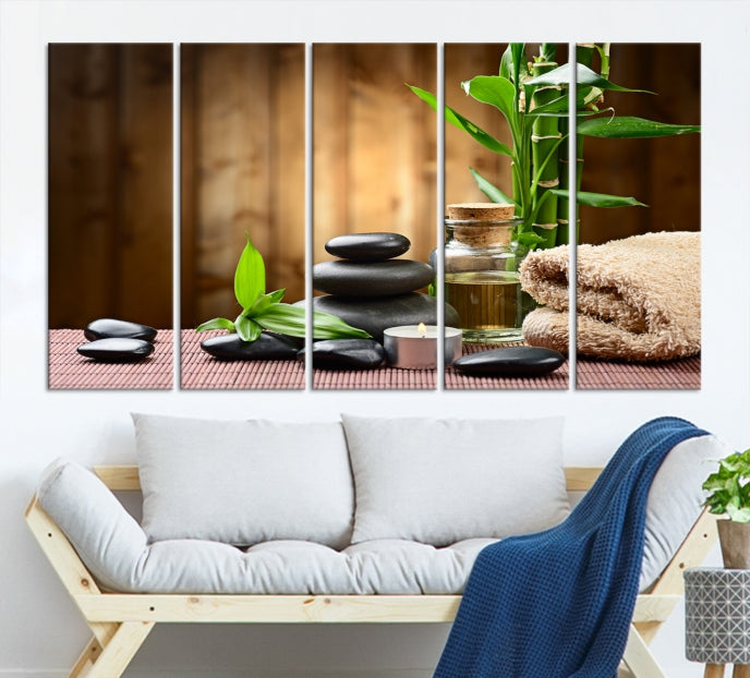 Lienzo decorativo para pared con piedras zen y bambú