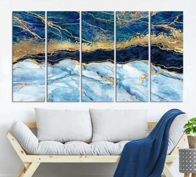 Light Blue Marble Fluid Effect Wall Art Abstract Canvas Wall Art Print
