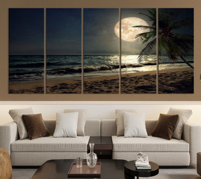 Full Moon Night Beach Wall Art Canvas Print