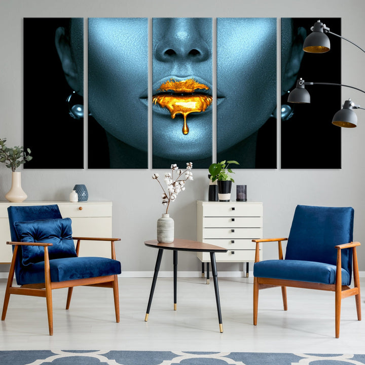 Lèvres scintillantes Art mural Lèvres dorées Impression artistique sur toile