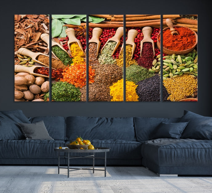 Colorful Herbs and Spices Kitchen Wall Art Canvas Print