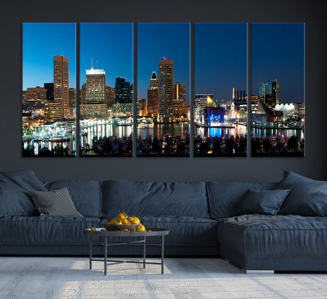 Baltimore City Lights Night Blue Skyline Wall Art Canvas Print