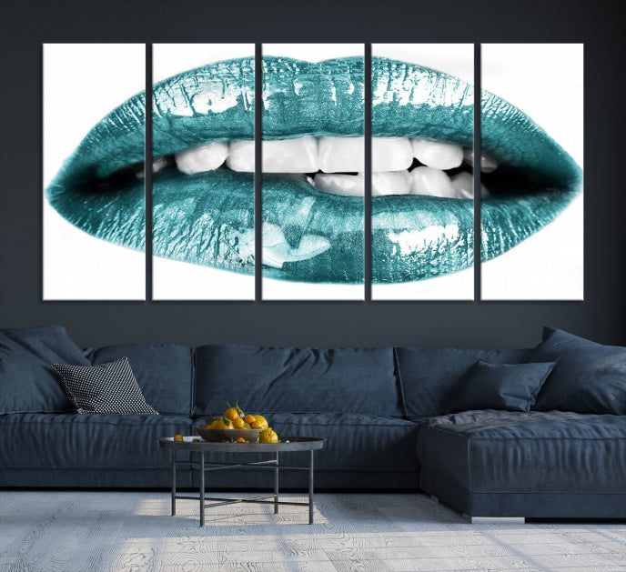 Lienzo decorativo para pared grande con labios azules
