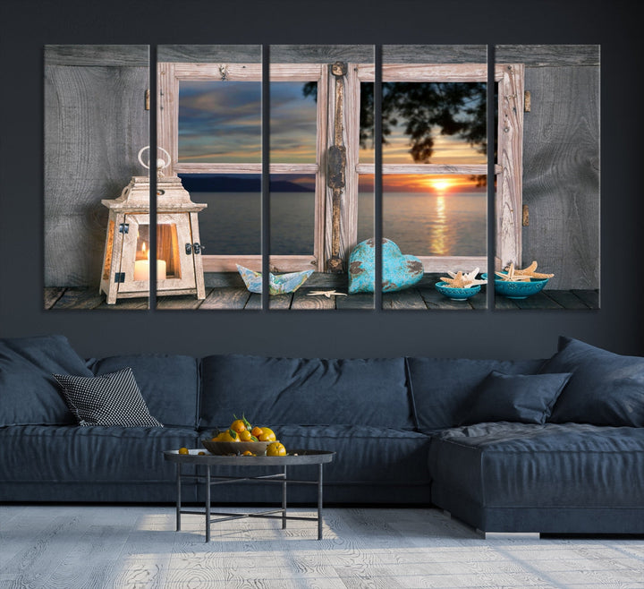 Impresionante puesta de sol de alta resolución desde la ventana Arte de pared grande Impresión en lienzo Arte de la pared de la ventana Impresión de puesta de sol Arte náutico