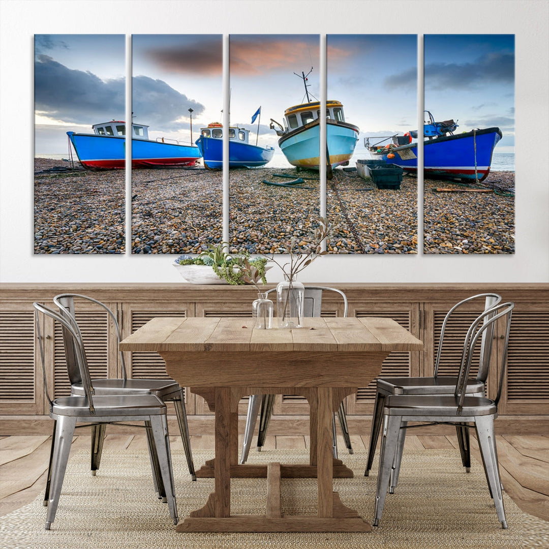Big Boats On The Beach Wall Art Canvas Print
