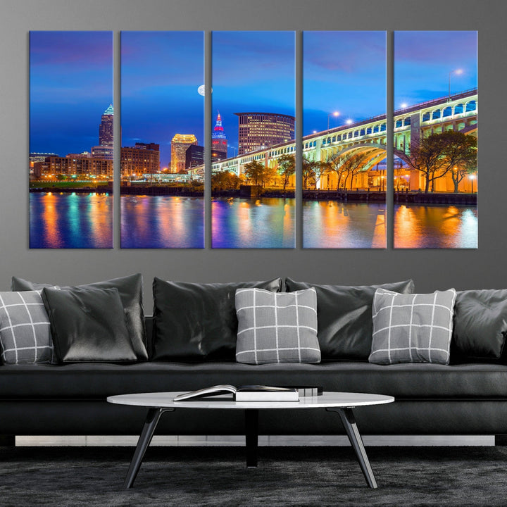 Cleveland Night Skyline Wall Art City Cityscape Canvas Print - Enmarcado - Listo para colgar