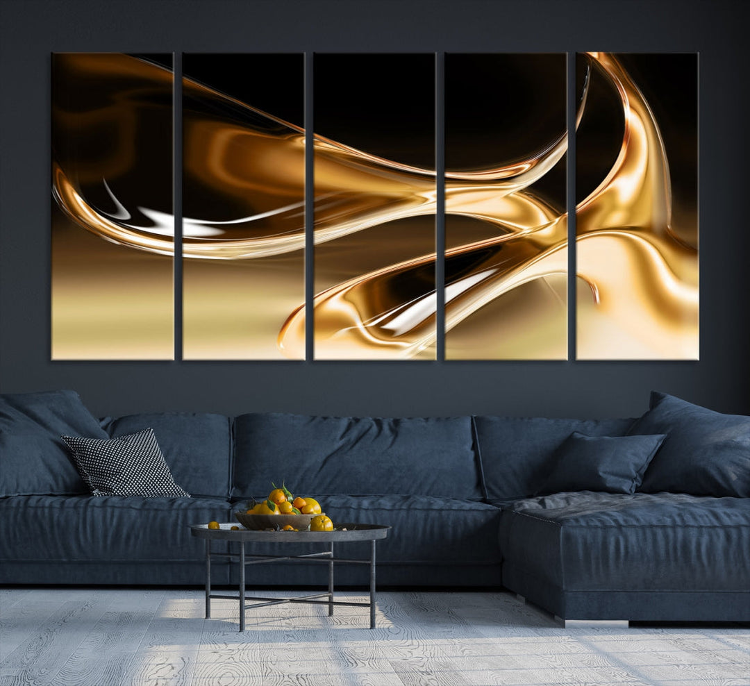 Impression d’art mural sur toile dorée de luxe à paillettes liquides