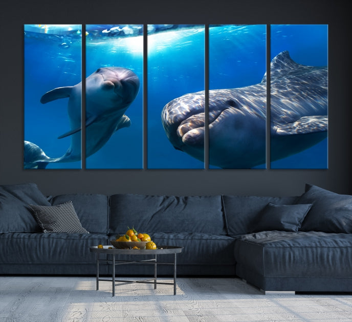 Arte de pared de delfines grandes bajo el agua Lienzo