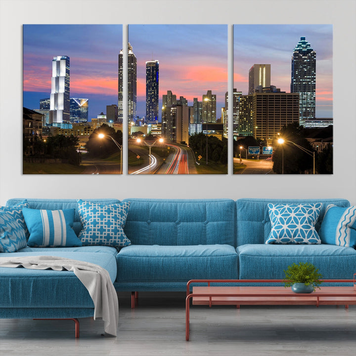 Arte de pared grande con vista del paisaje urbano del horizonte de las luces de la ciudad de Atlanta Impresión en lienzo