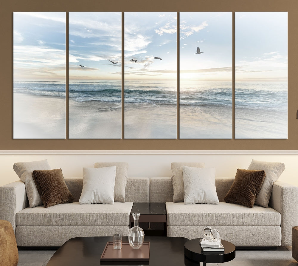 Arte de pared de lienzo enmarcado - Vuelo sobre la playa costera paisaje fotografía impresión- Galería Giclee Wrap arte casero moderno decoración ecléctica de la pared 