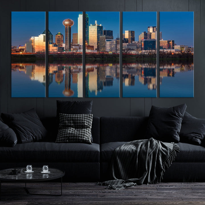 Dallas City Lights Sunset Skyline Cityscape View Wall Art Canvas Print