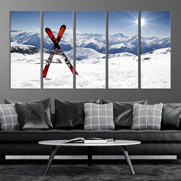 Snow Mountain Wall Art Canvas Print, Snowboard Sport Wall Art
