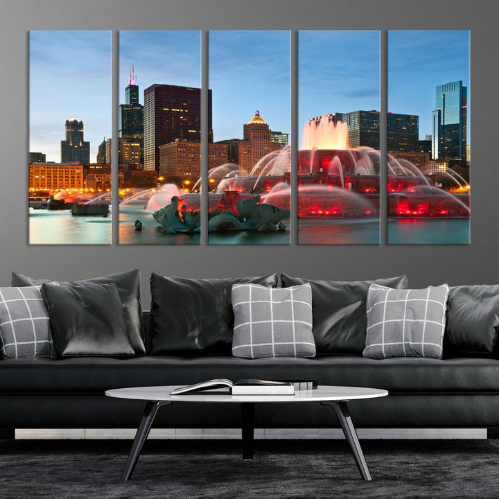 Chicago City Lights Night Skyline Cityscape View Wall Art Impression sur toile