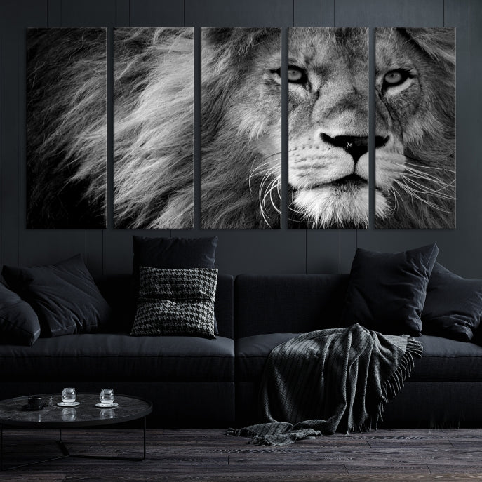 Impression d’art mural sur toile de lion noir et blanc