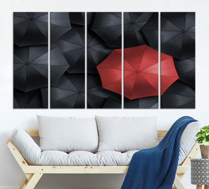 Paraguas rojo, fotografía de arte de pared grande, impresión en lienzo