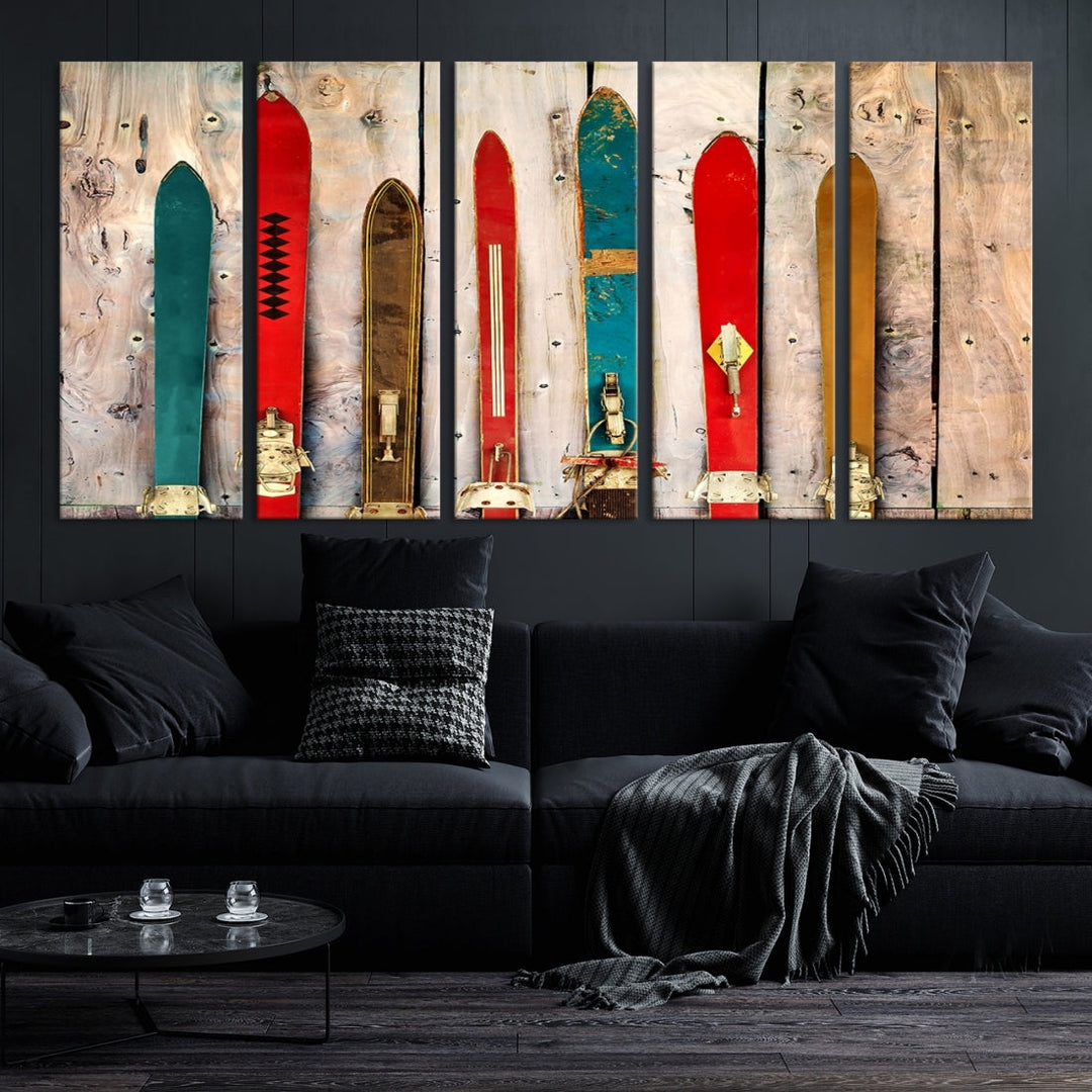 Art mural rustique en bois de vieux skis Impression sur toile