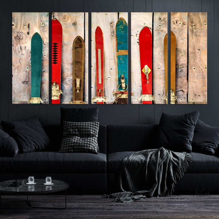 Art mural rustique en bois de vieux skis Impression sur toile