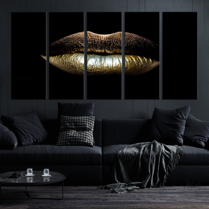 Gold Lips Makeup Canvas Wall Art Fashion Beauty Canvas Print