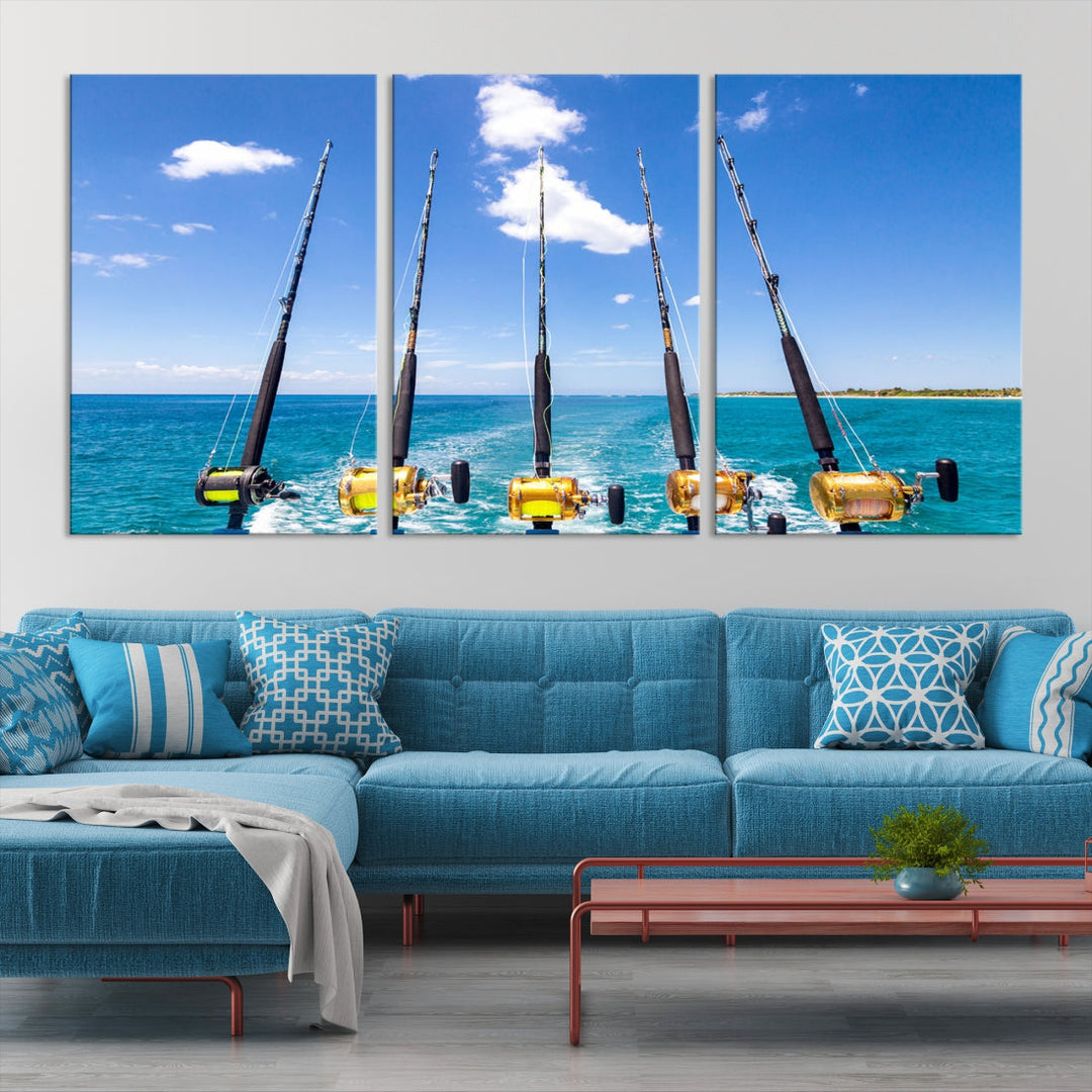Caminos de pesca en barco lienzo pared arte impresión gran océano paisaje marino lienzo arte pesca arte océano foto arte enmarcado