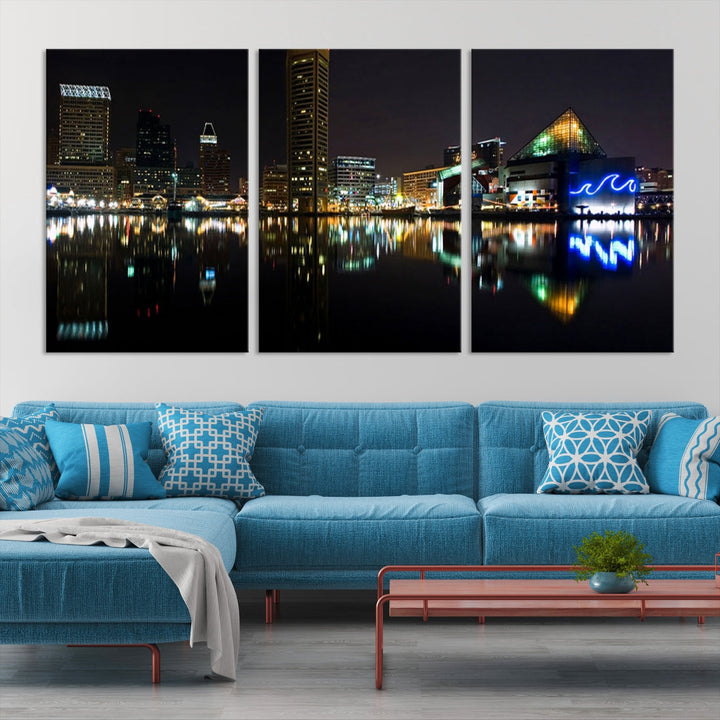 Lienzo decorativo para pared con vista del paisaje urbano del horizonte nocturno de la ciudad de Baltimore