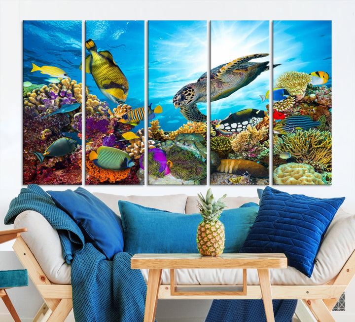Aquatic Life Sea Turtles Fish Wall Art Canvas Print