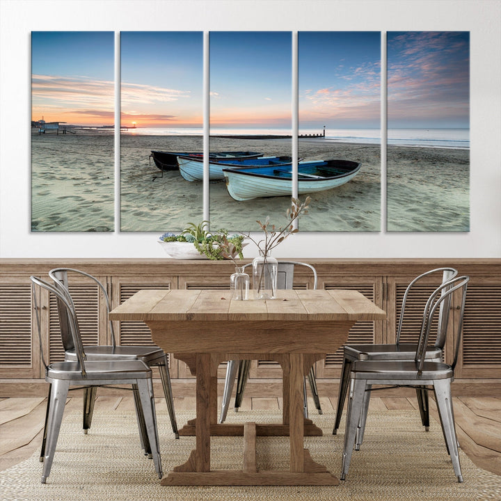 Lienzo decorativo para pared con barcos en la playa