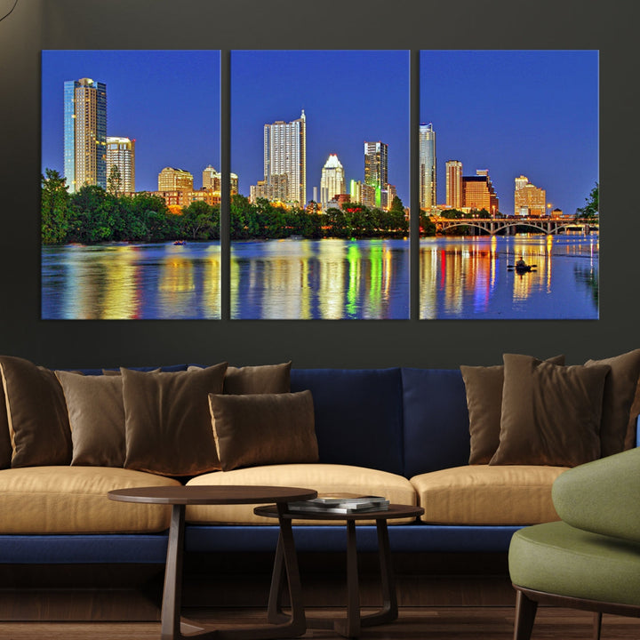 Austin City Lights Skyline Cityscape View Wall Art Canvas Print