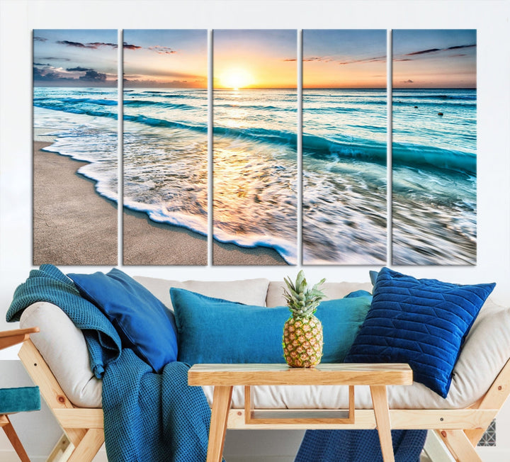 Lienzo de playa de océano, lienzo de playa, puesta de sol costera, isla tropical, playa, puesta de sol, impresión para sala de estar, hogar, oficina, arte de pared de playa, arte de pared de mar