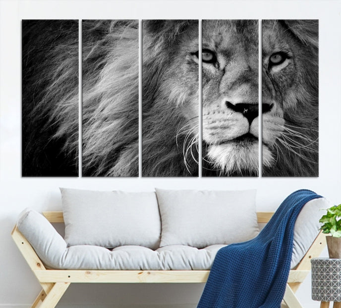 Black and White Lion Canvas Wall Art Print
