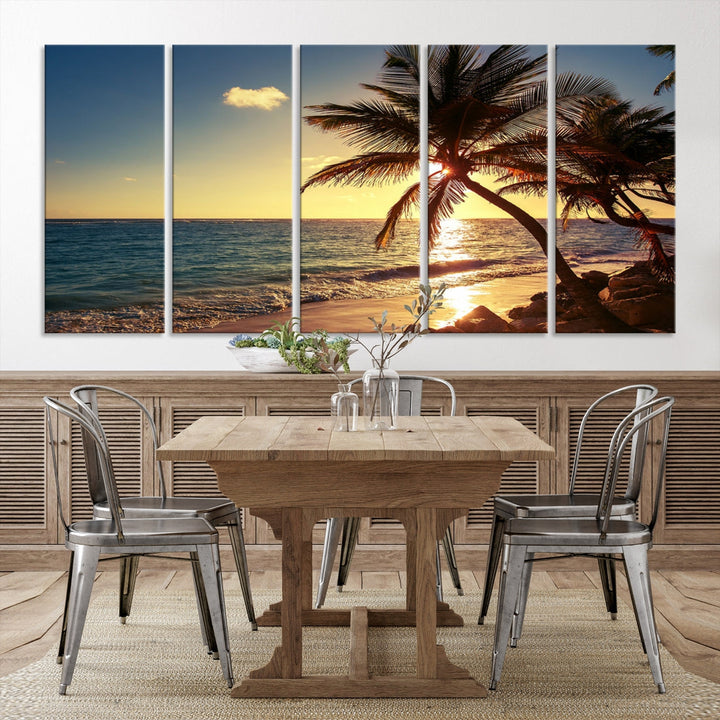 Art mural de palmiers au coucher du soleil Impression sur toile