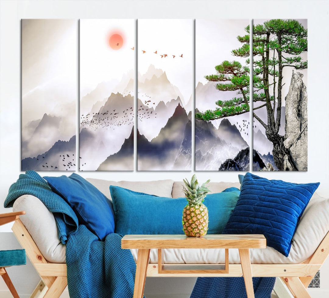 Art mural japonais de montagne d’arbre Impression sur toile
