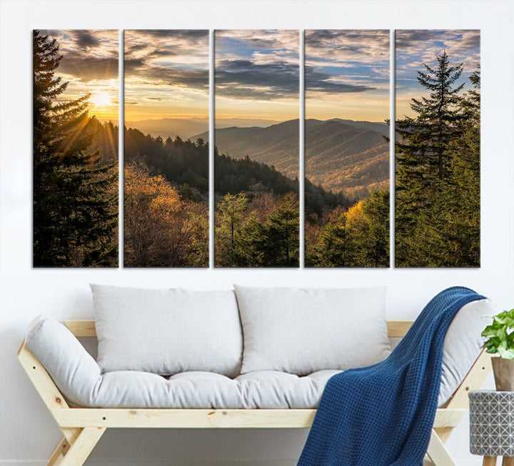 Sunrise In Smoky Mountains Wall Art Canvas Print