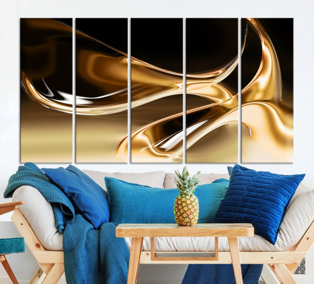 Impression d’art mural sur toile dorée de luxe à paillettes liquides