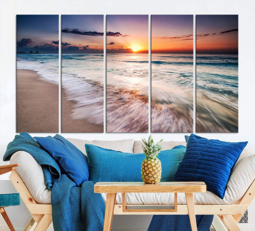 Lienzo decorativo para pared con diseño de mar, océano, puesta de sol y playa