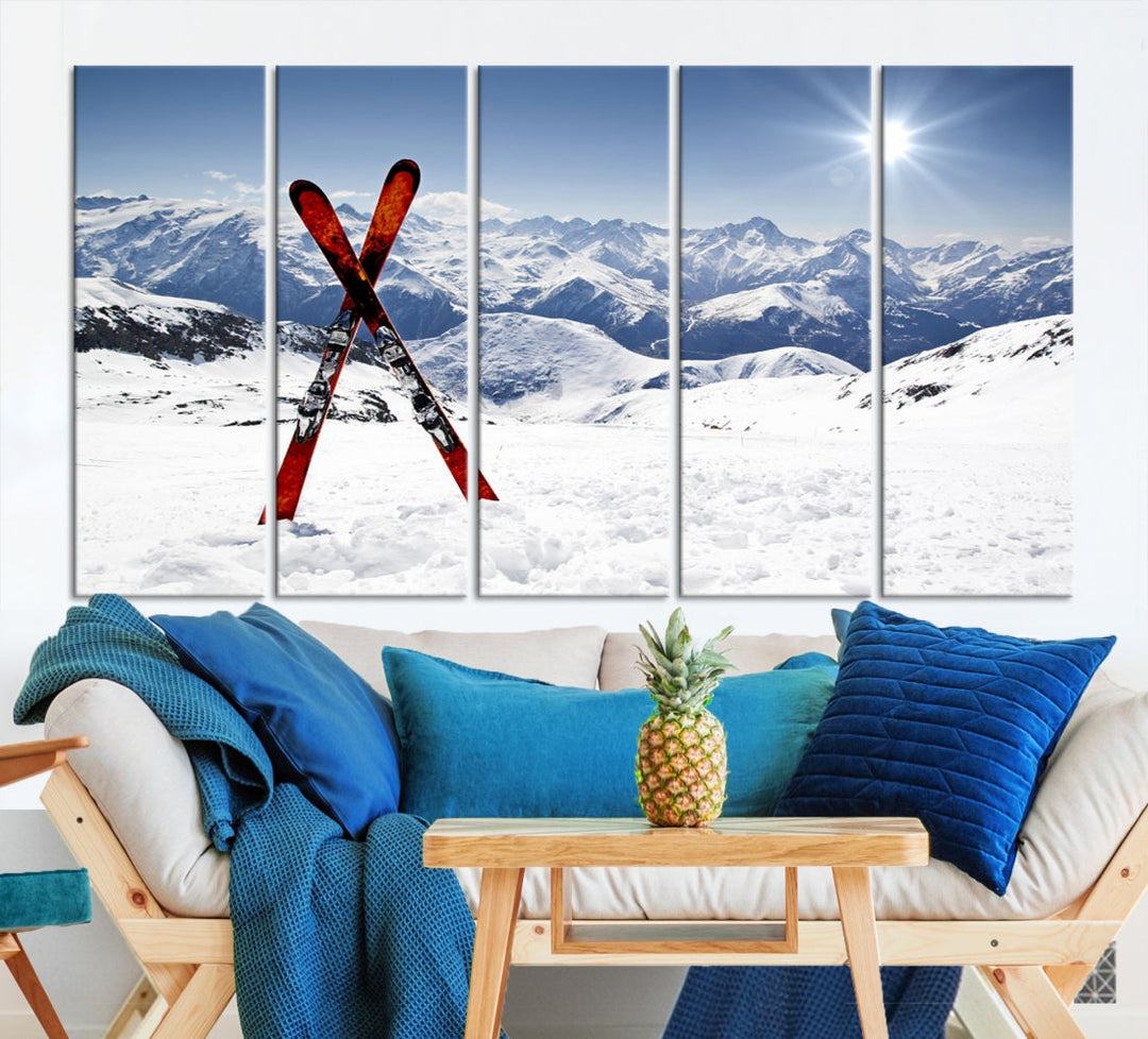 Impresión de lienzo de arte de pared de montaña de nieve, arte de pared de deporte de snowboard