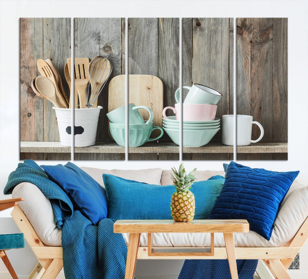 Kitchenware on Rustic Woods Canvas