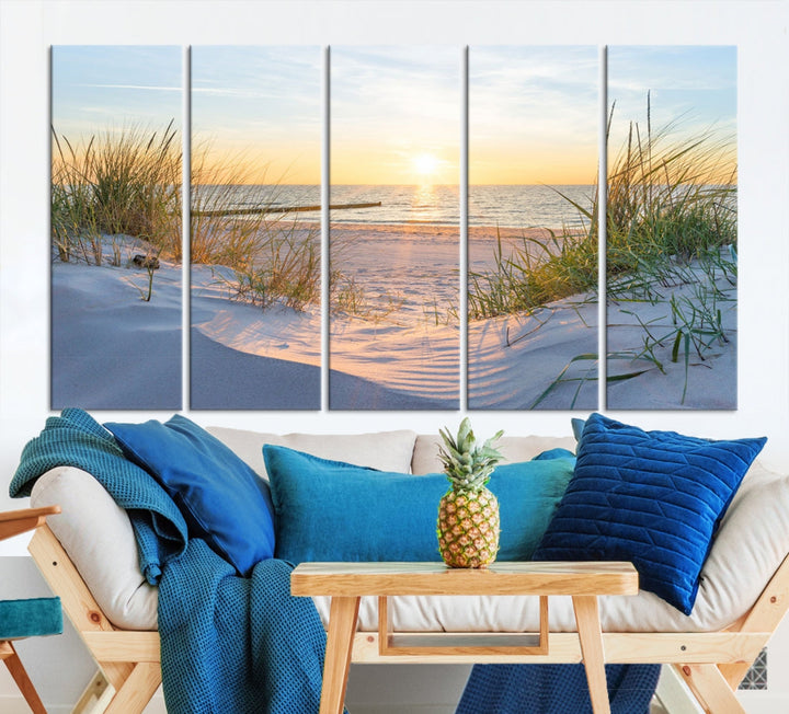 Coucher de soleil sur l'océan avec vue sur la plage - Impression sur toile