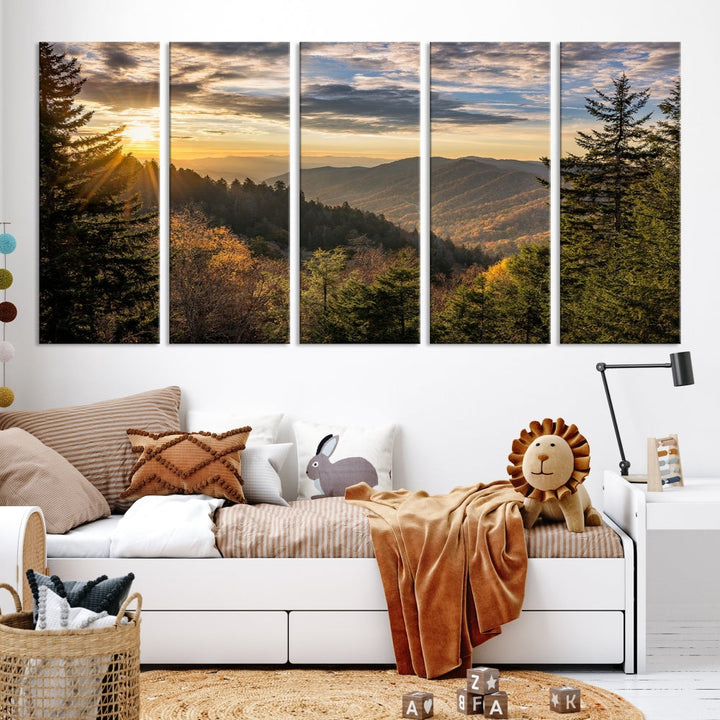 Lever de soleil dans les Smoky Mountains Wall Art Impression sur toile
