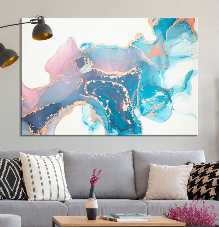 Pink and Blue Marble Fluid Effect Wall Art Abstract Canvas Wall Art Print