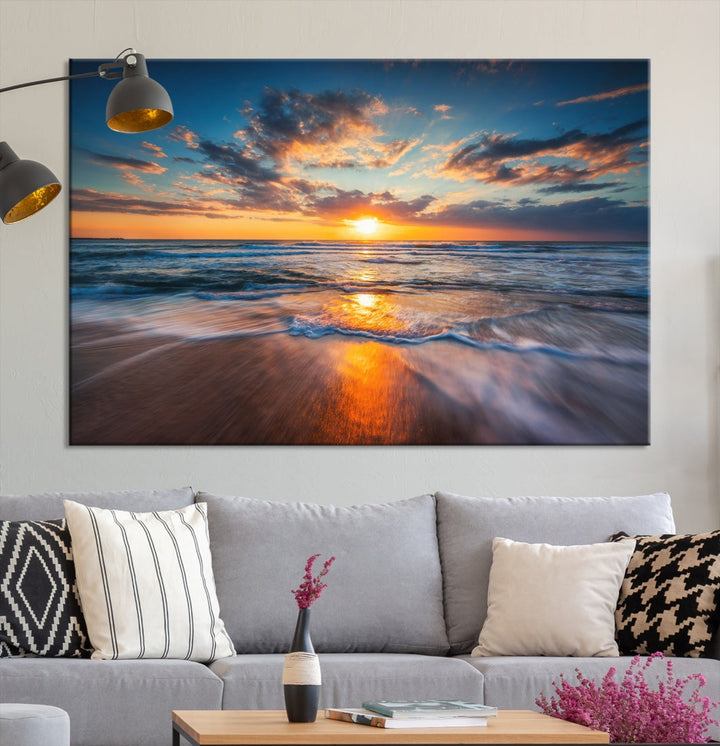 Beautiful Sunset over the Horizon Beach Canvas Wall Art Ocean Canvas Artwork