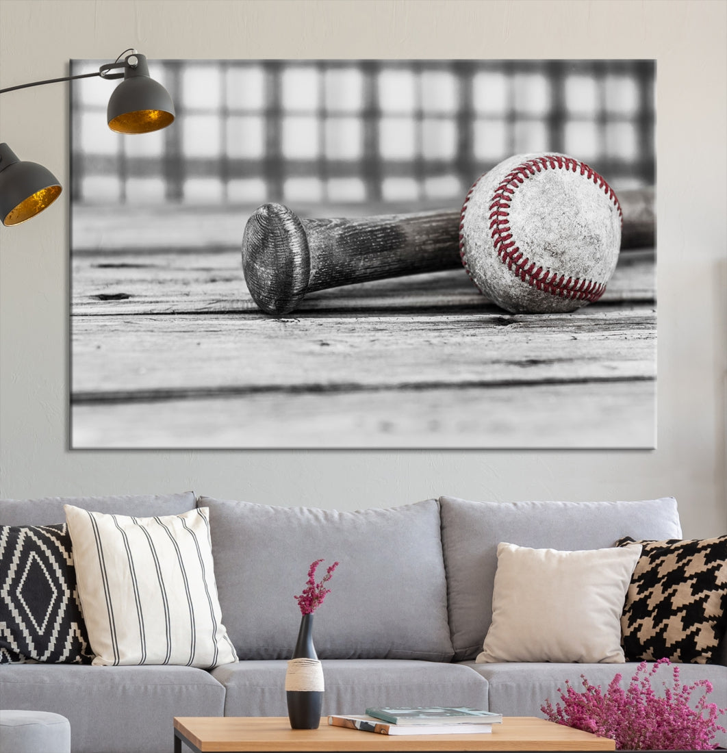 Lienzo de béisbol vintage para pared, impresión de béisbol, arte imprimible, arte retro, deportes, arte de pared, impresión en lienzo grande, varias piezas enmarcadas listas para colgar, juego de 3 paneles de lienzo, fotografía en blanco y negro