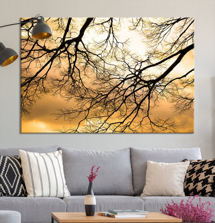 Impresión en lienzo de arte de pared de rama de árbol para sala de estar, oficina, decoración del hogar