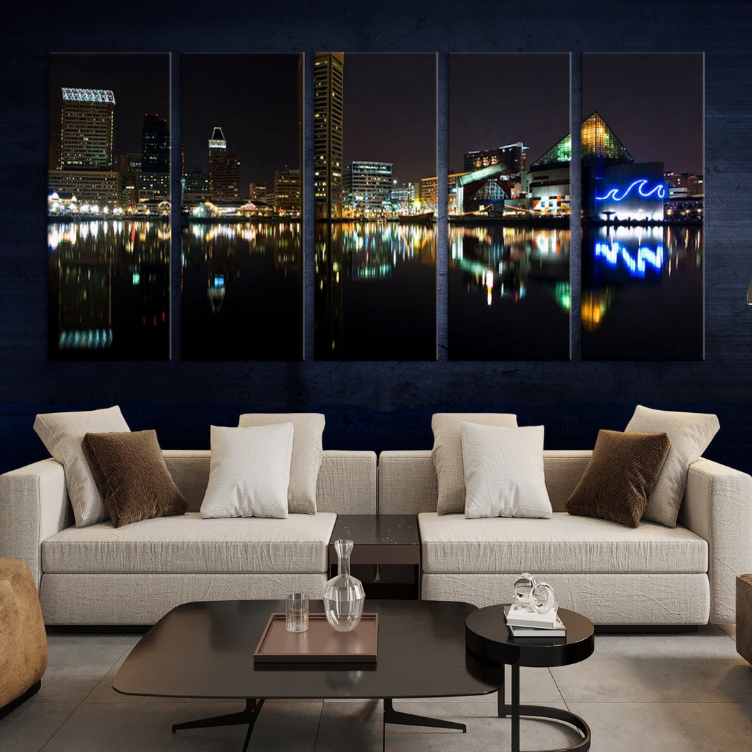 Lienzo decorativo para pared con vista del paisaje urbano del horizonte nocturno de la ciudad de Baltimore