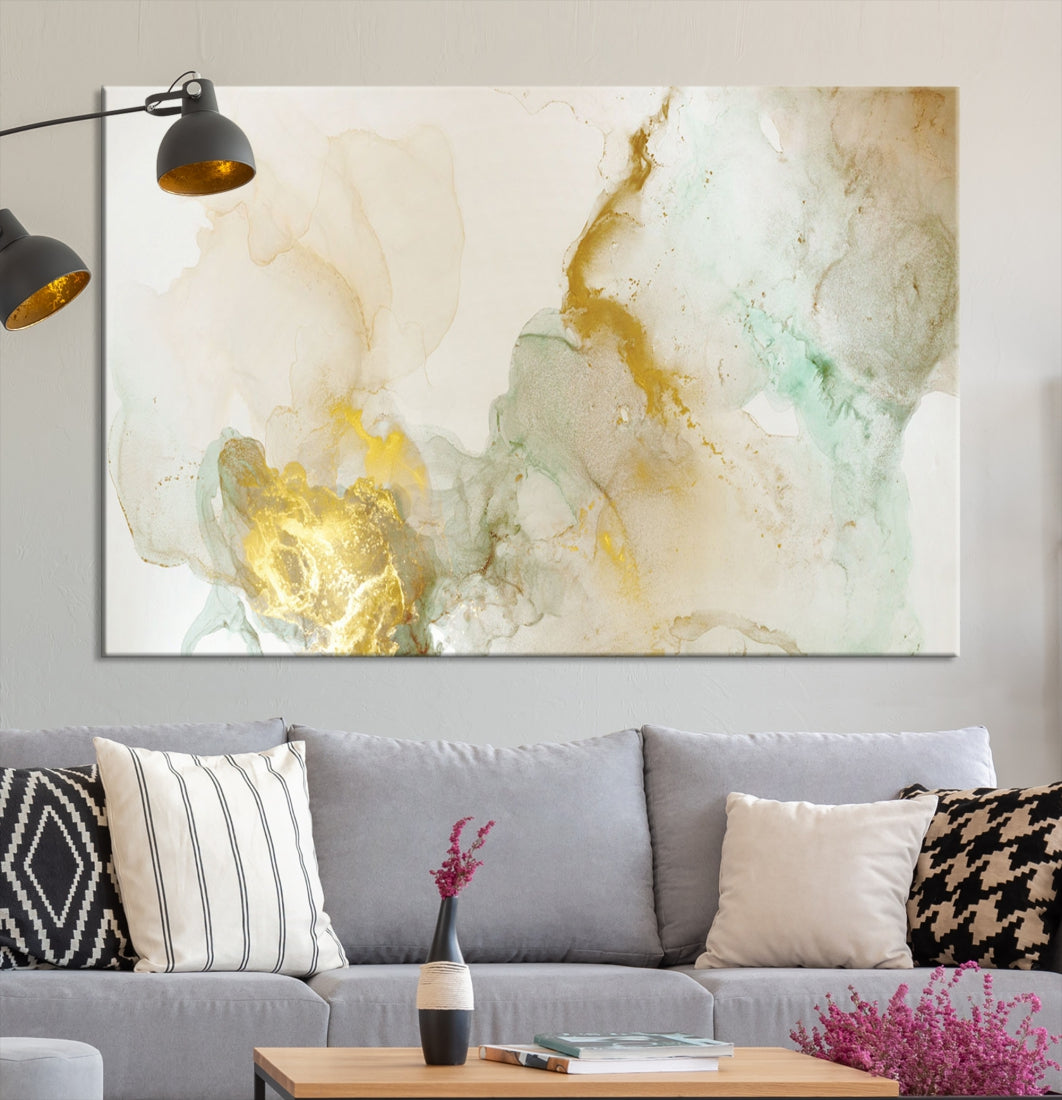 Impression d’art mural sur toile abstraite à effet fluide en marbre jaune