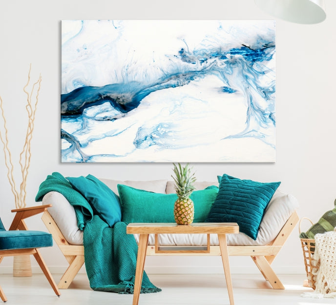 Blue White Marble Fluid Effect Wall Art Abstract Canvas Wall Art Print