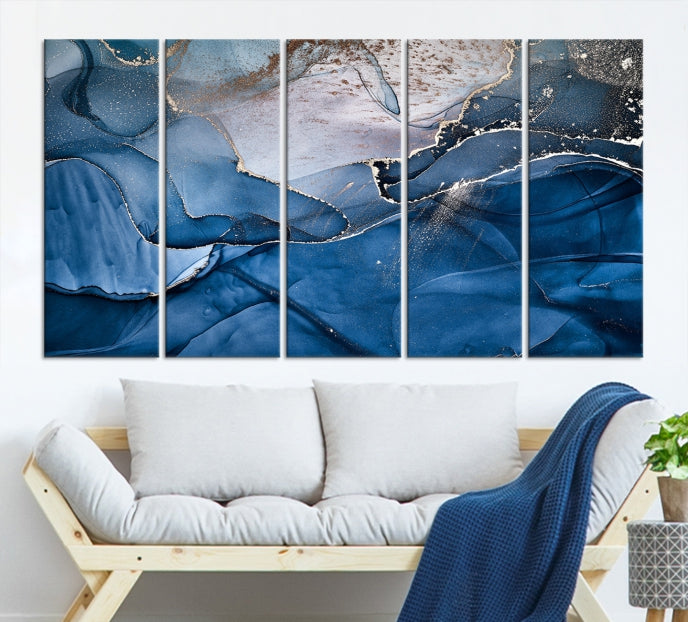 Navy Blue Marble Fluid Effect Wall Art Abstract Canvas Wall Art Print
