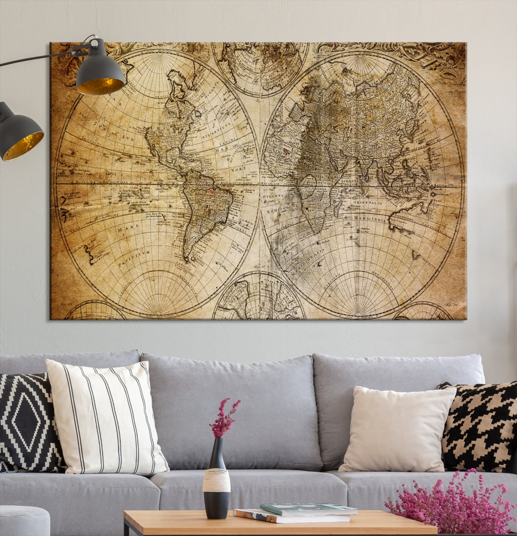 Antique World Map Atlas Wall Art Canvas Print, Vintage Old World Map