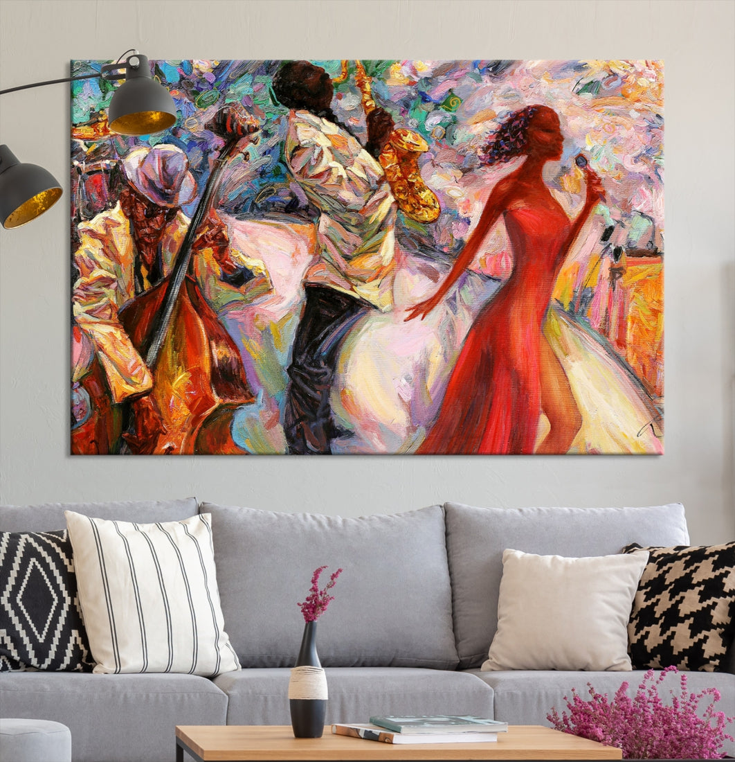 Pintura abstracta de banda de jazz sobre lienzo original Arte de pared afroamericano Impresión de arte de pared enmarcado listo para colgar